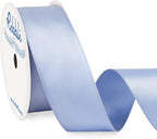 Ribbli Dusty Blue Double Faced Satin Wired Ribbon 1.5 Inch Blue Christmas Ribbon by Ribbli