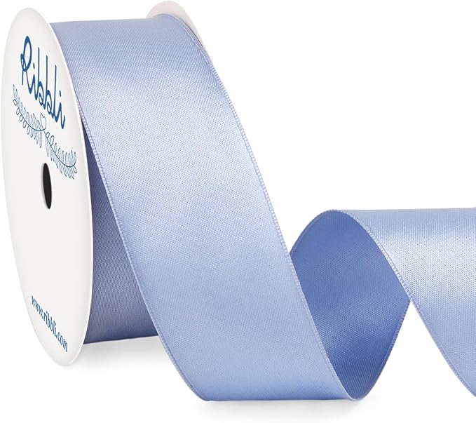 Ribbli Dusty Blue Double Faced Satin Wired Ribbon 1.5 Inch Blue Christmas Ribbon by Ribbli