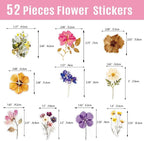 52Pcs Transparent Flora Scrapbook Stickers Pack, Colorful Wildflower Daisy Rose - Image 2