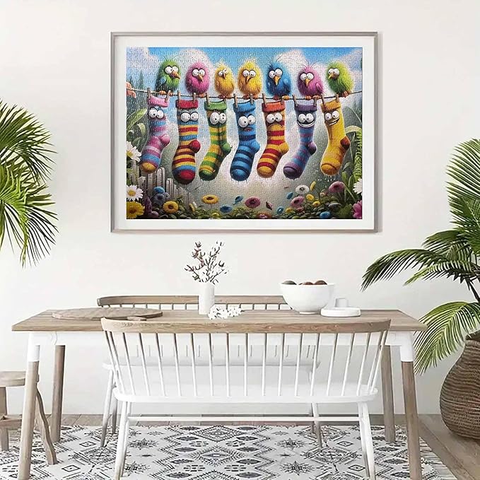 Birds Family Puzzles for Adults 1000 Pieces, Colorful Cartoon Socks 1000 Piece - Image 3