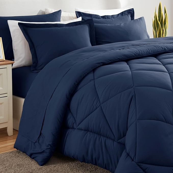 CozyLux California King Comforter Set Navy Blue - Image 11