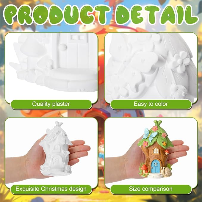 Thyle 6 Set 5 Inch Ceramic Fairy House to Paint Fairy Garden House Craft Kit - Image 2