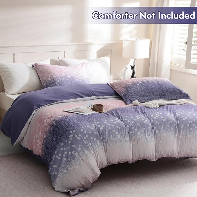 LONAVA Queen Patchwork 3 Pcs Duvet Cover Set, Breathable Soft Microfiber Purple - Image 2