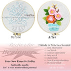 FONNUY Embroidery Kit for Beginners，3D Plants Flowers Pre-Stamped Pattern Kits - Image 4