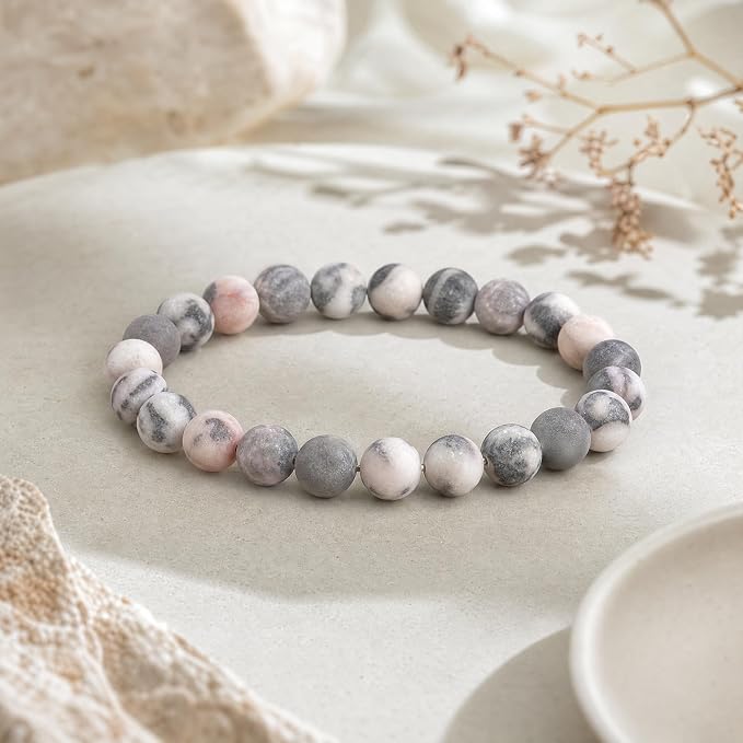 60pcs Natural Matte Pink Zebra Gemstone Beads，6mm Frosted Round Loose Stone - Image 4