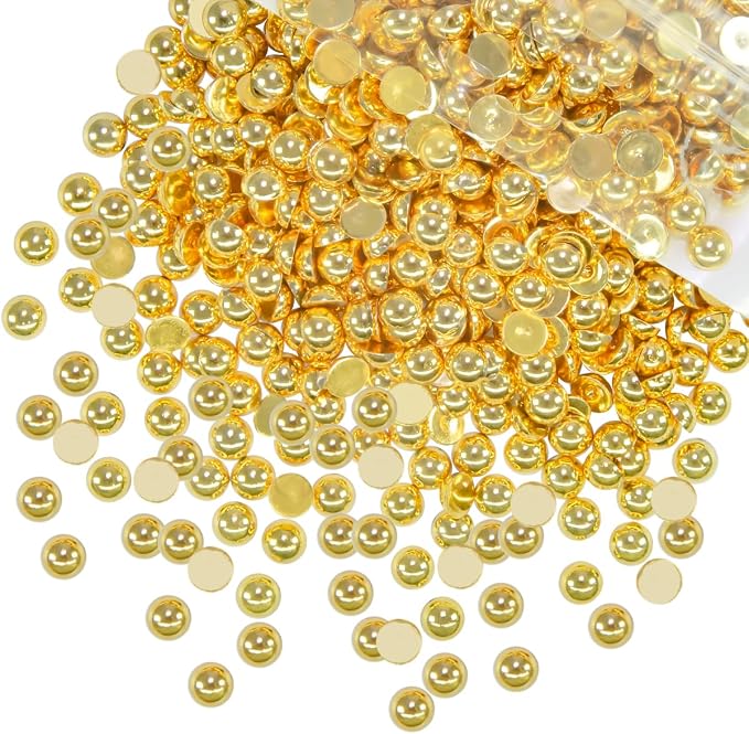 qiipii 900PCS 6mm Shiny Gold Round Half Round Pearls by qiipii