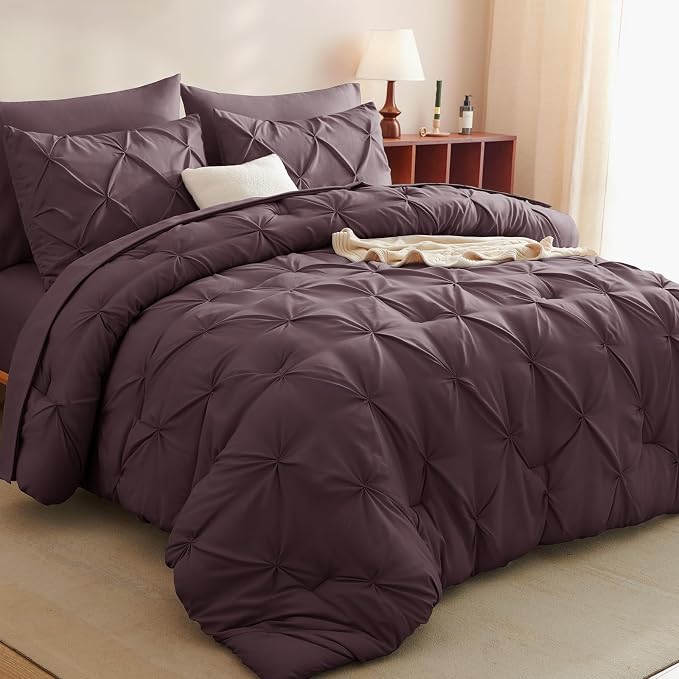 CozyLux Full Size Comforter Sets Cocoa Powder, 7 Pieces Pintuck Bed in A Bag by CozyLux