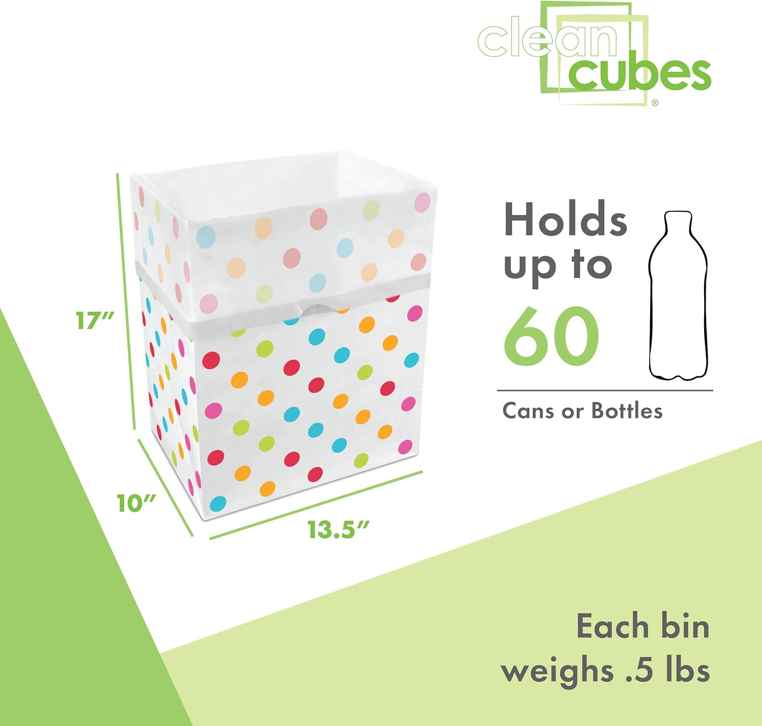 13 Gallon Disposable Pop-Up Trash Cans (3-Pack) with Fitted Bags – Foldable Garbage & Recycling Bins for Parties, Events & Kitchen (Polka Dot, 17" H x 13.5" W x 10" D)