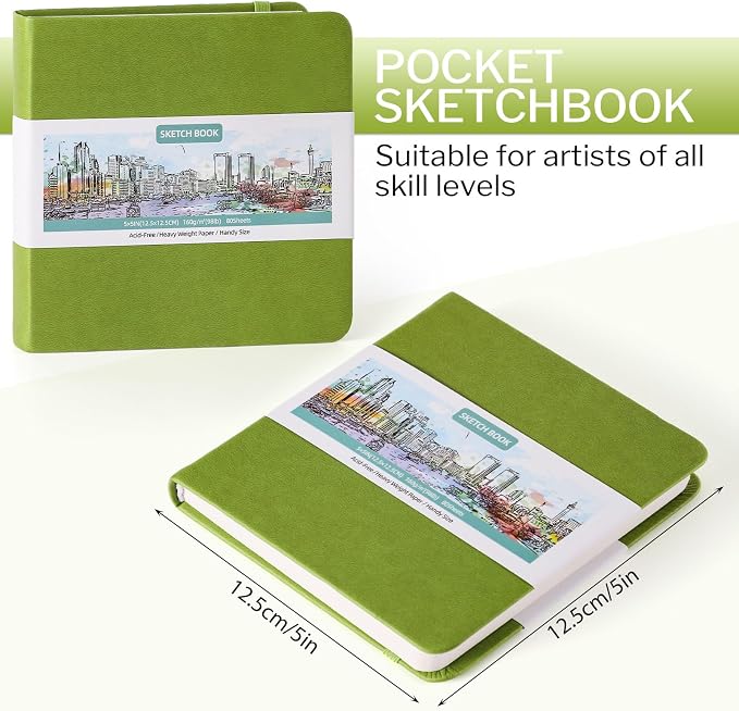 Prudiut 5" x 5" Hardcover Pocket Sketchbook, 80 Sheets, Emerald Green | 160gsm - Image 2