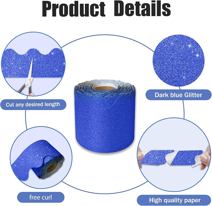 70Ft Shine Deep Blue Bulletin Board Borders，Scalloped Poster Boards Decorations - Image 3