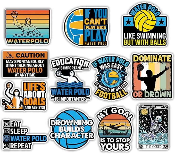 MAIANEY Water Polo Sticker Pack 12pcs – Funny Water Polo Stickers by Maianey