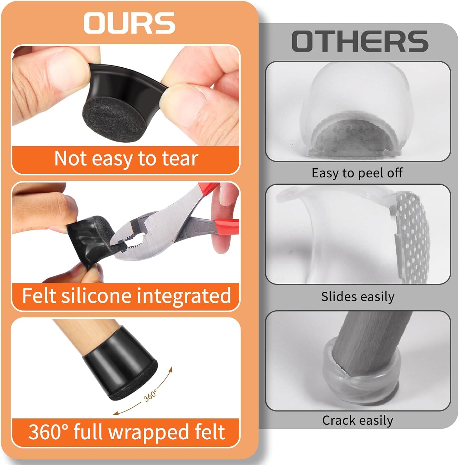 Chair Leg Floor Protectors Extra Small 16 Pcs,Silicone Chair Leg Protectors for Hardwood Floors/Tiles,360°Wrapped Felt Bottom to Prevent Scratch and Reduce Noise, Round Black