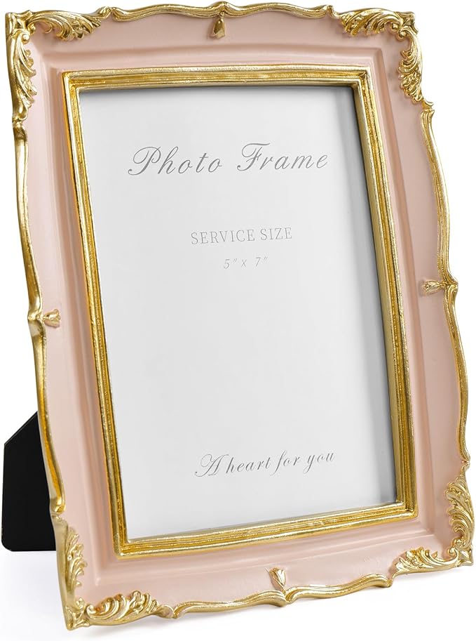 5x7 Pink Picture Frame, Vintage Pink and Gold 5 by 7 Antique Photo Frames by Cuspin