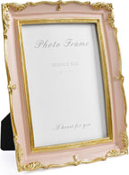 5x7 Pink Picture Frame, Vintage Pink and Gold 5 by 7 Antique Photo Frames by Cuspin