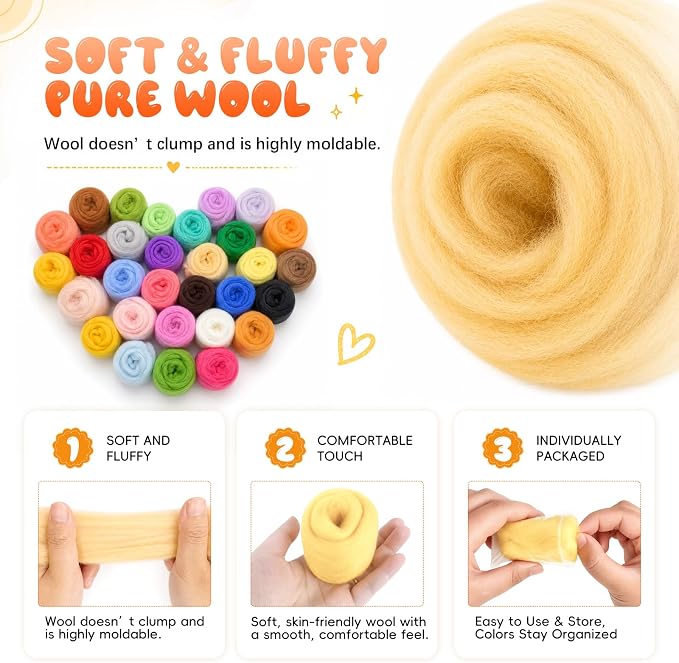 30 Colors Needle Felting Wool, Wool Roving 3g per Color, 3.17 oz Total - Image 3