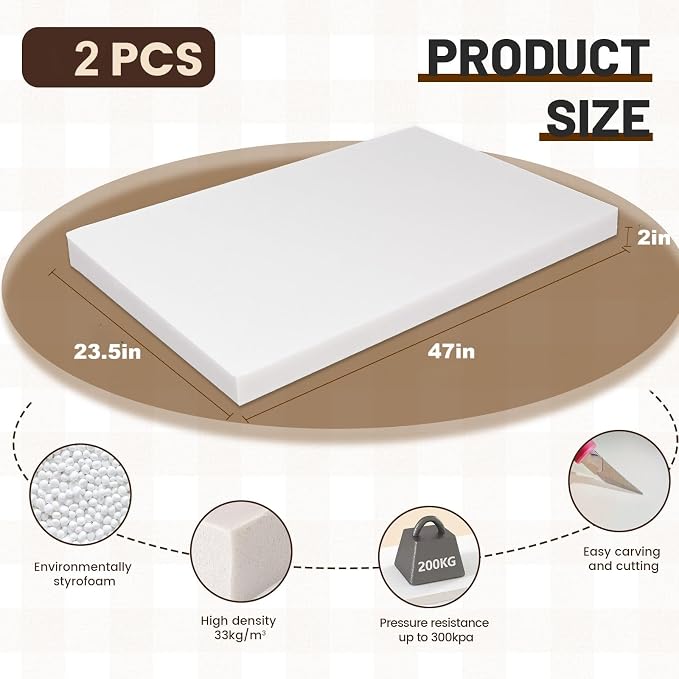 High Density XPS Large Foam Board, 2 Pack, 47x23.5x2in | Polystyrene Craft Foam - Image 3