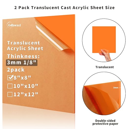 1/8 Thick 8 x 8 inch Translucent Acrylic Sheets - Image 2