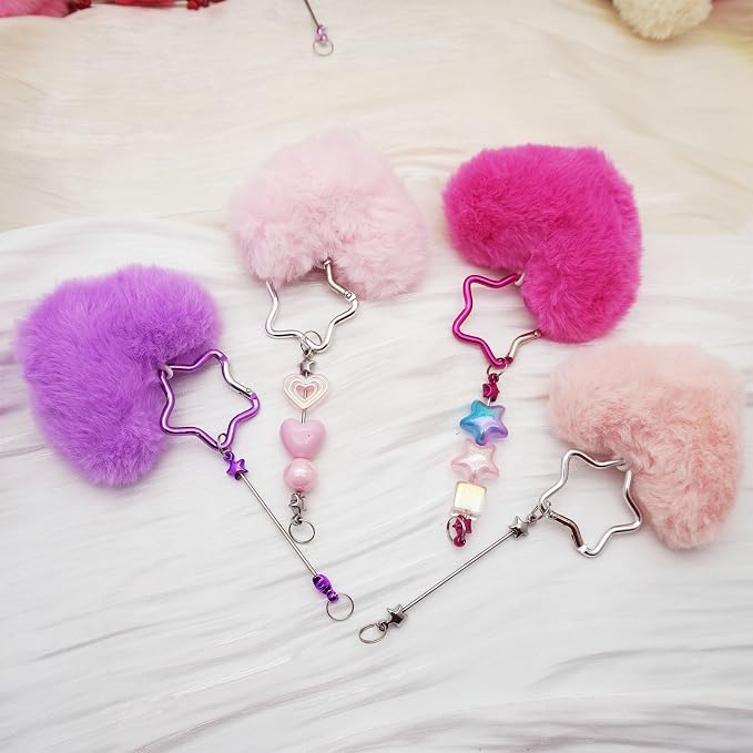 Beadable Heart Pom Pom Keychain Blank Bar - Image 8