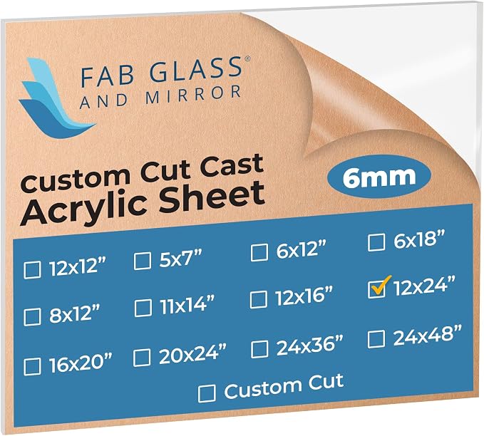 Fab Glass and Mirror Plastic PET Lightweight 12"x24" Acrylic Sheet Use by FabGlassandMirror