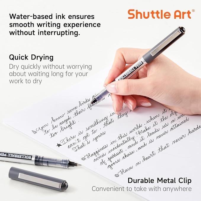 Shuttle Art RollerBall Pens, 25 Pack Black Fine Point Roller Ball Pens - Image 3