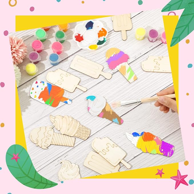 Chunful 30 Pieces Ice Cream Wood Cutouts Crafts Bulk Color Your Own Ice Cream - Image 6