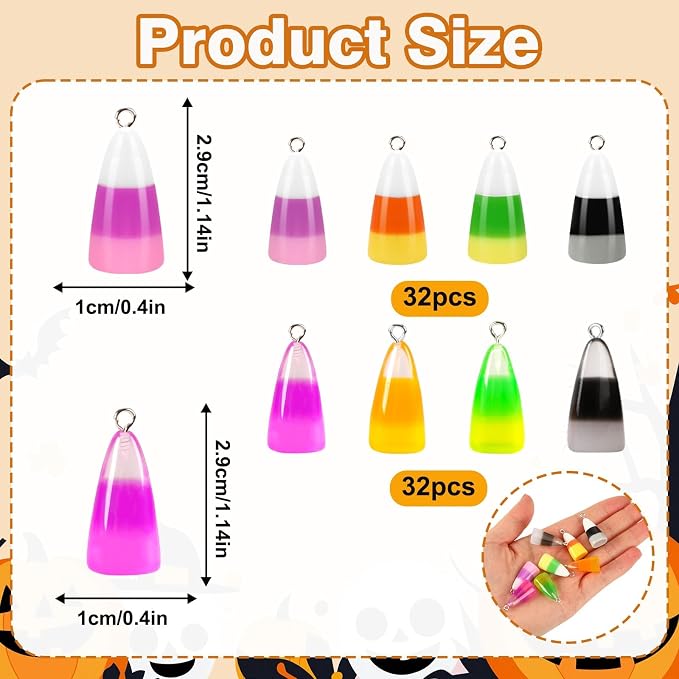 Augshy 64Pcs Resin Candy Corn Charms Glow in The Dark Halloween Pendant | Mini - Image 2