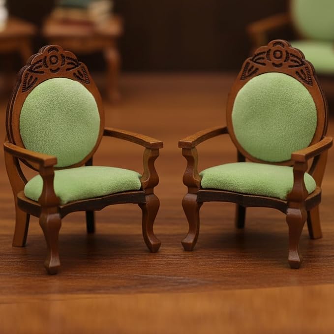Dollhouse Chair 2PCS Miniature Furniture Retro Vintage Chair Wooden Accessories - Image 3
