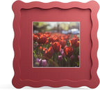 6x6 Picture Frame with Mat for 4x4, Wavy Edge Wooden Real Glass Photo Frame for by THKRLOF