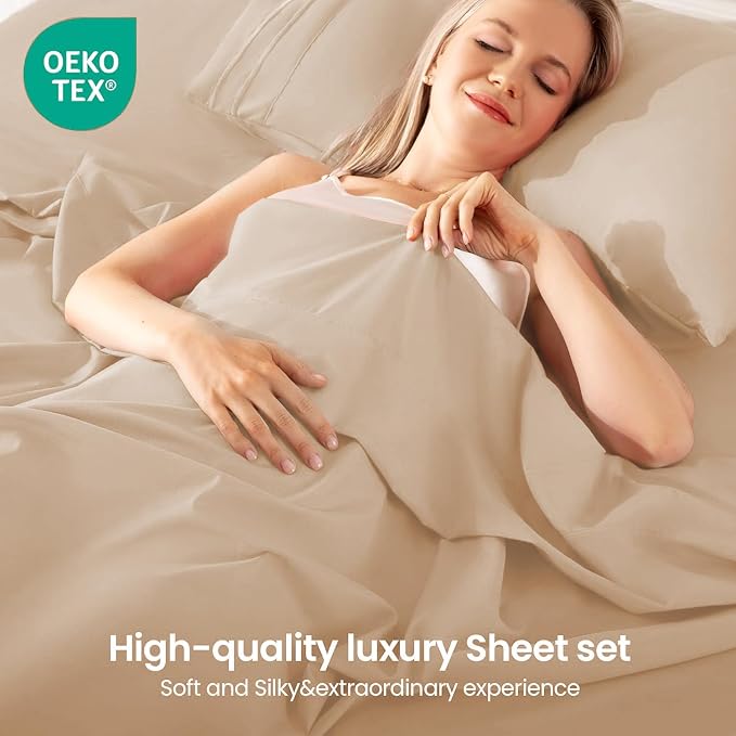 ROSE&RISY Khaki King Sheet Set, 4 Pieces Soft Bedding King Sheet Set, - Image 2