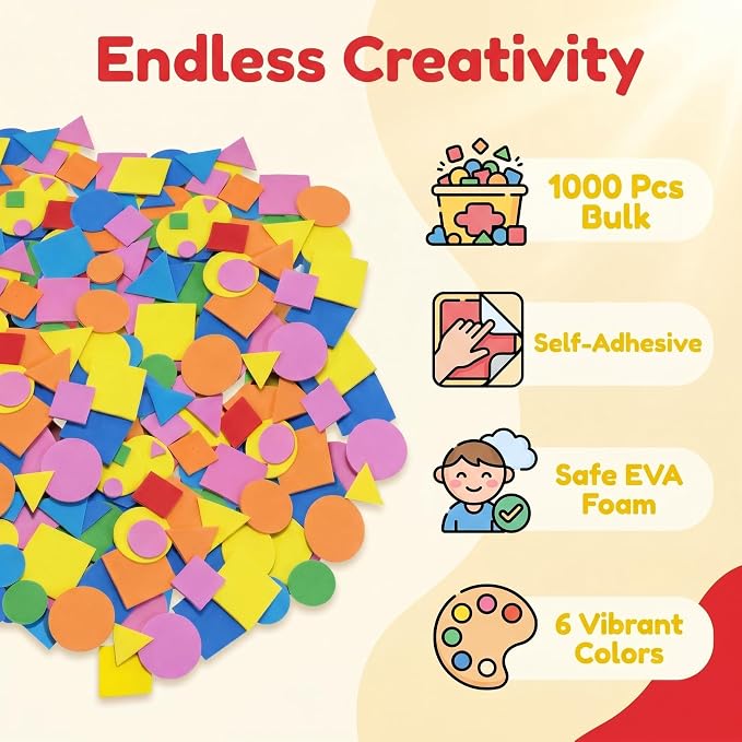 Foam Shapes for Crafts About 1000Pcs, Self-Adhesive EVA Foam Geometric Shapes - Image 4
