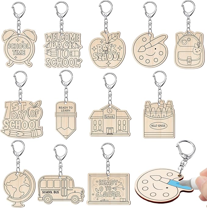 RattanView 24 Pcs Back to School Craft Color Your Own Keychains Diy Craft by RattanView