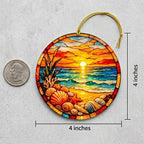 Beach Gifts for Women Acrylic Faux Stained Glass Ornament, Ocean Sunset Coastal - Image 3