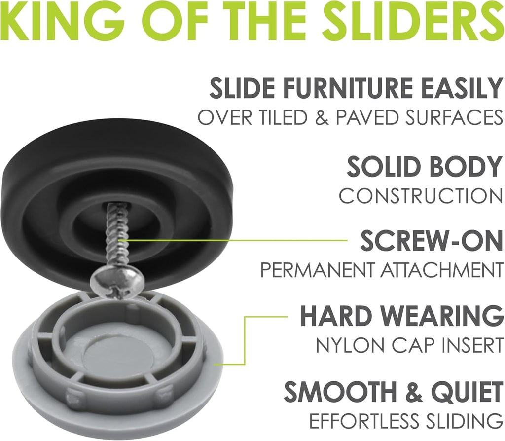 Gorilla Outdoor 1-1/4 Inch Furniture Sliders/Chair Glide Floor Protectors (Set of 8) Screw-On Nylon Furniture Glides for Sliding on Outdoor and Indoor Floors