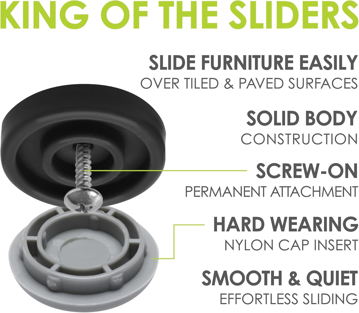 Gorilla Outdoor 1-1/4 Inch Furniture Sliders/Chair Glide Floor Protectors (Set of 8) Screw-On Nylon Furniture Glides for Sliding on Outdoor and Indoor Floors