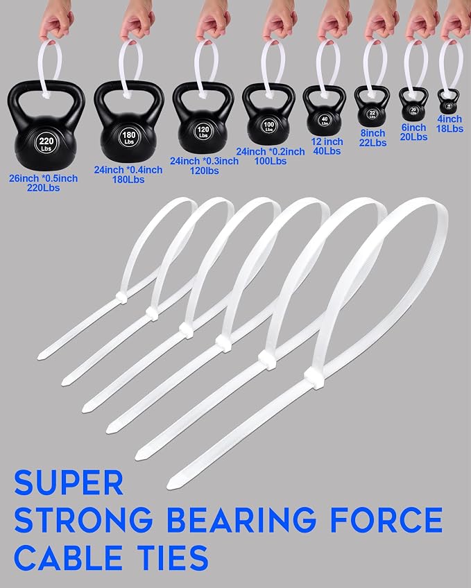 120lb Heavy Duty Zip Ties 24 inch, WLEAD 50PCS Cable Ties Strong Tensile - Image 6