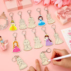RattanView 24 Pcs Princess Craft Color Your Own Keychains DIY Craft Wooden - Image 4