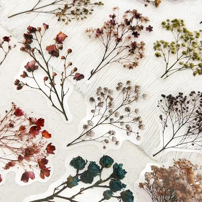 50PCS Vintage Dried Flower Stickers, Aesthetic Plant Decals - Image 4