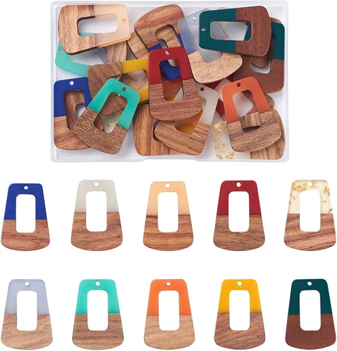 FASHEWELRY 20Pcs Wood Resin Charms Trapezoid Wooden Earring Blanks Charms 10 by FASHEWELRY