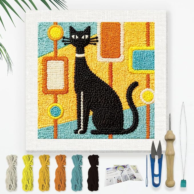 Doodlream Black Cat DIY Punch Needle Embroidery Kit by Doodlream