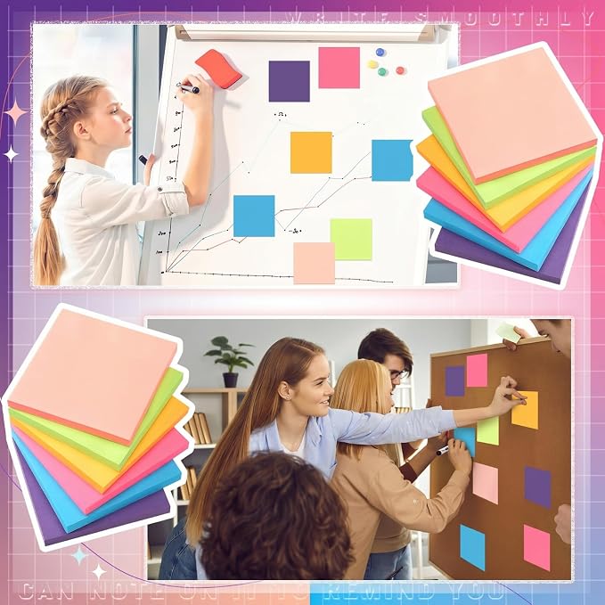 Kajaia 24 Pads Full Adhesive Sticky Notes Colorful Sticky Notes Adhesive Memo - Image 6