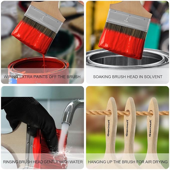 Double Thick Chip Paint Brush, 6 Pack, 3 inch / 75mm Stain Brushes - Image 5