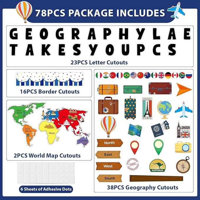 Geography Takes You Places Bulletin Board Set World Map Classroom Decoration - Image 2