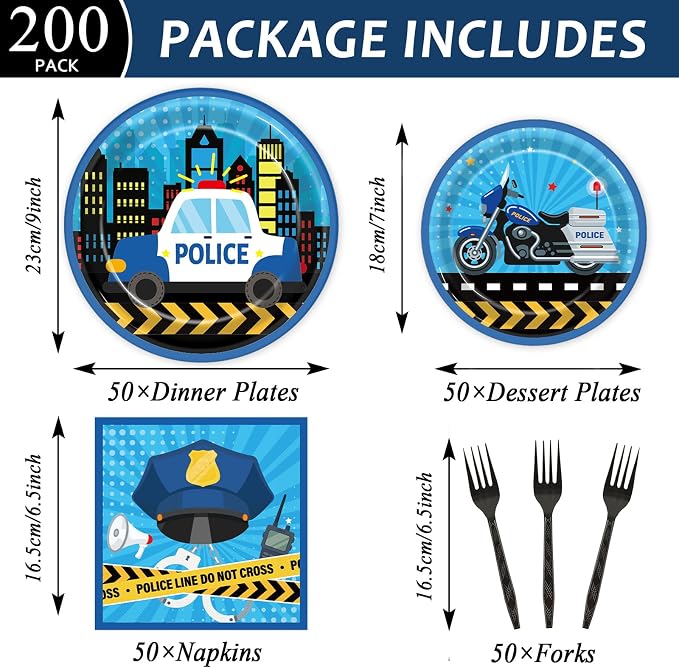 Qyeahkj 50 Guests Police Plates and Napkins Party Supplies Police Car Party - Image 2