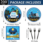 Qyeahkj 50 Guests Police Plates and Napkins Party Supplies Police Car Party - Image 2