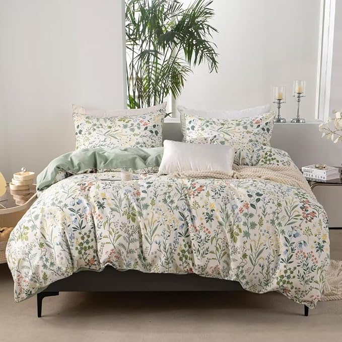 MKXI Twin Size Wildflower Duvet Cover Set Sage Green Spring Floral Bedding - Image 8