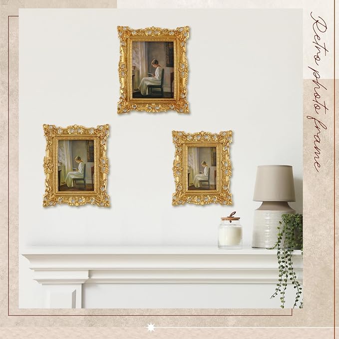Wonderjune 3 Pcs Vintage Picture Frames Antique Set Baroque Ornate Gold Arched - Image 6