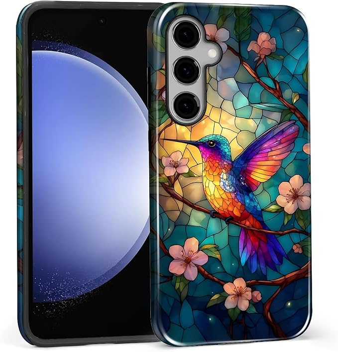 for Samsung Galaxy S25 FE Case, Stained Glass Hummingbird Pattern Glossy 2 in 1 - Image 3