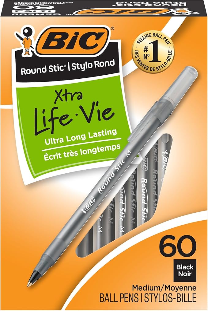 BIC Round Stic Xtra Life Ballpoint Pen, Ultra Long Lasting and Consistent Ink by BIC
