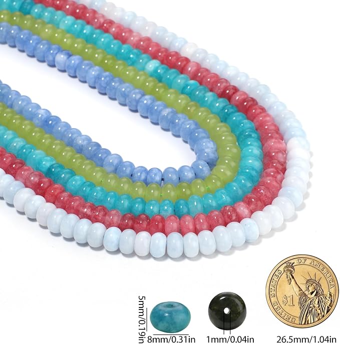 Songxi 5x8mm Natural Green Colored Jade Stone Rondelle Beads, Gemstone - Image 4