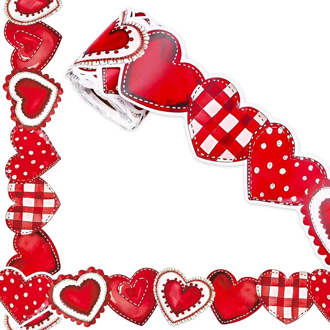 FYSUIMU 65.6 Ft Valentine's Day Bulletin Board Borders Vintage Red Heart Shaped by FYSUIMU